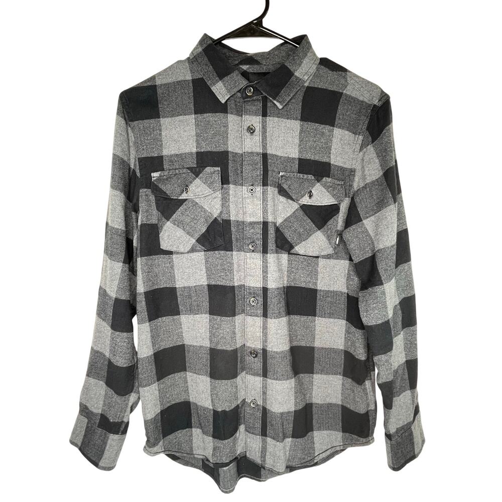 Vans men's black/gray plaid button up flannel shirt, size S, EUC